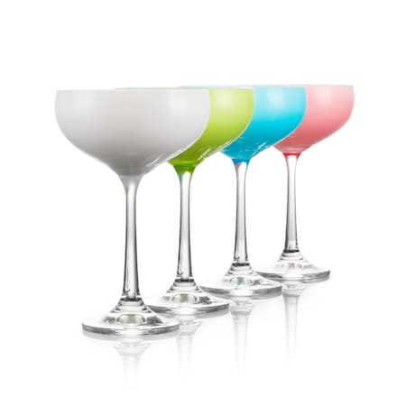 Table 12 5.8-ounce Mini Coupe Cocktail Glasses, Glass Cups Set Of 4, In Assorted Colors TGC4C20A